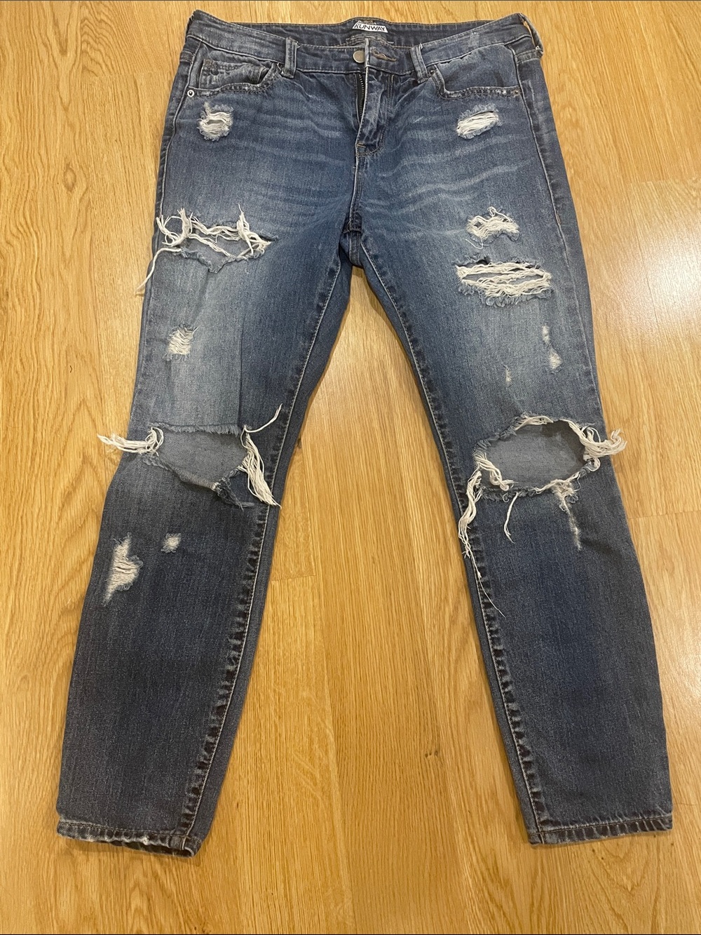 project RUNWAY Distressed Dark Blue Ripped Ankle Jeans